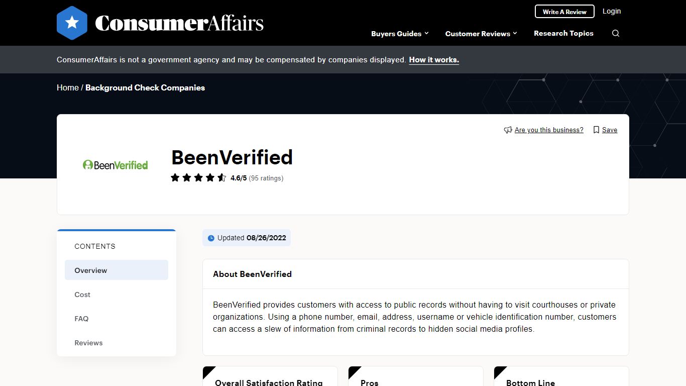 Top 98 BeenVerified Reviews - ConsumerAffairs